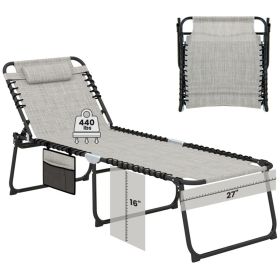 Oversized Patio Chaise Lounge, 27" Wide 4-Position Adjustable Backrest Folding Tanning Chair-Gray