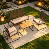 4 Pieces Patio Furniture Set Acacia Wood Coffee Table And Zippered Cushions Outdoor Living Space Seating Group