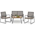 4 Pieces Patio Furniture Set Acacia Wood Coffee Table And Zippered Cushions Outdoor Living Space Seating Group