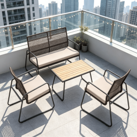 4 Pieces Patio Furniture Set Acacia Wood Coffee Table And Zippered Cushions Outdoor Living Space Seating Group