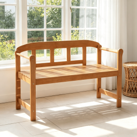 2-Seater Outdoor Garden Bench Acacia Wood with Backrest And Armrests for Garden Patio Furniture
