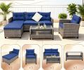4 Pieces Patio Sofa Set Rattan Furniture with Cushion And 2-Tier Coffee Table Outdoor Living Room Set