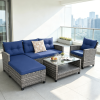 4 Pieces Patio Sofa Set Rattan Furniture with Cushion And 2-Tier Coffee Table Outdoor Living Room Set
