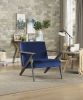 Retro Velvet Accent Chair, Blue, Antique Gray Finish
