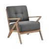 Tufted Back Accent Chair, Dark Gray, Antique Finish