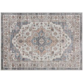4x6 Vintage Washable Rug, Brown & Light Blue