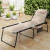 Oversized Patio Chaise Lounge, 27" Wide 4-Position Adjustable Backrest Folding Tanning Chair-Beige