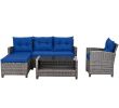4 Pieces Patio Sofa Set Rattan Furniture with Cushion And 2-Tier Coffee Table Outdoor Living Room Set