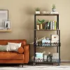 4 Tier Kitchen Baker Rack Coffee Bar Station Microwave Oven Stand Rustic Brown Storage Shelf for Spices Pots Pans Utility Organizer Freestanding Shelv