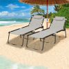 Oversized Patio Chaise Lounge, 27" Wide 4-Position Adjustable Backrest Folding Tanning Chair-Gray
