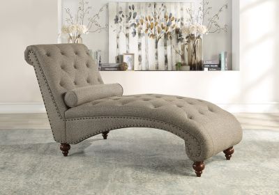 Chaise Button-Tufted Chair with Bolster Pillow