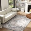 4x6 Vintage Washable Rug, Brown & Light Blue