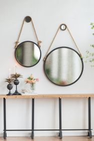 Round Mirror with Grey Metal Rope Frame