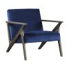 Retro Velvet Accent Chair, Blue, Antique Gray Finish