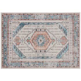 4x6 Vintage Washable Rug, Brown & Blue
