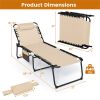 Oversized Patio Chaise Lounge, 27" Wide 4-Position Adjustable Backrest Folding Tanning Chair-Beige