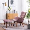Leiria Velvet Tufted Accent Chair with Ottoman, Mauve
