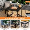 4-in-1 Square Fire Pit, Grill, Ice Bucket, Table