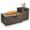Propane Fire Pit with Side Table, Brown Rattan