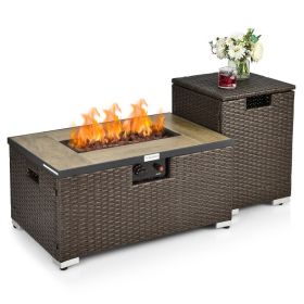 Propane Fire Pit with Side Table, Brown Rattan