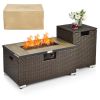 Propane Fire Pit with Side Table, Brown Rattan