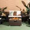 Propane Fire Pit with Side Table, Brown Rattan