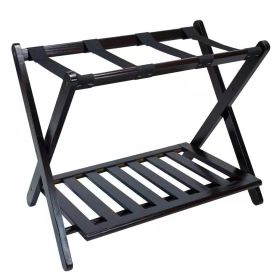 Wood Luggage Rack with Storage Shelf, Dark Brown