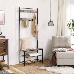 Industrial Coat Rack Shoe Bench, 2 Shelves
