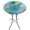 Glass Bird Bath with Metal Stand and Solar Light