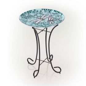 Teal Blue Mosaic Glass Bird Bath