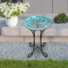 Teal Blue Mosaic Glass Bird Bath