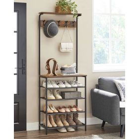 Industrial Hall Tree Coat Rack, 4 Shelves
