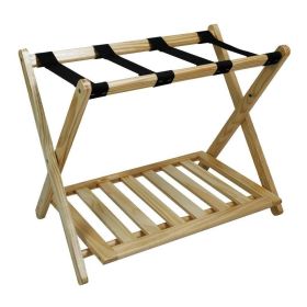 Wood Luggage Rack with Shelf, Natural Finish