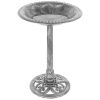 Polyresin Bird Bath, Aged Silver Finish