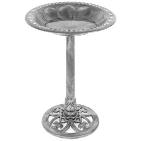 Polyresin Bird Bath, Aged Silver Finish