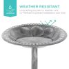 Polyresin Bird Bath, Aged Silver Finish