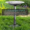 Polyresin Bird Bath, Aged Silver Finish