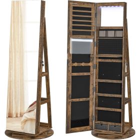 Rustic Brown Wood Rotating Mirror Armoire