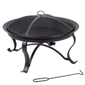 30in Round Steel Outdoor Fire Pit in Bronze