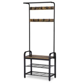 Industrial Hall Tree Coat Rack Shoe Bench