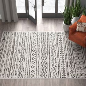 5x8 Black Off-White Chevron Coastal Area Rug