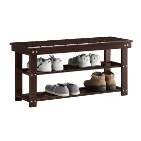 Espresso Brown Wood 2-Shelf Shoe Rack Bench