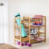 2-Shelf Entryway Shoe Rack Bench, Black Metal Frame, Brown Wood Top