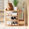 2-Shelf Entryway Shoe Rack Bench, Black Metal Frame, Brown Wood Top