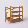 2-Shelf Entryway Shoe Rack Bench, Black Metal Frame, Brown Wood Top