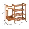 2-Shelf Entryway Shoe Rack Bench, Black Metal Frame, Brown Wood Top
