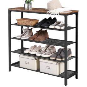 Industrial 5-Tier Shoe Rack, Metal & Wood