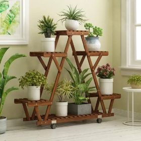 Wood Triangular Plant Stand with Locking Wheels