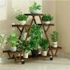 Wood Triangular Plant Stand with Locking Wheels