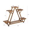 Wood Triangular Plant Stand with Locking Wheels